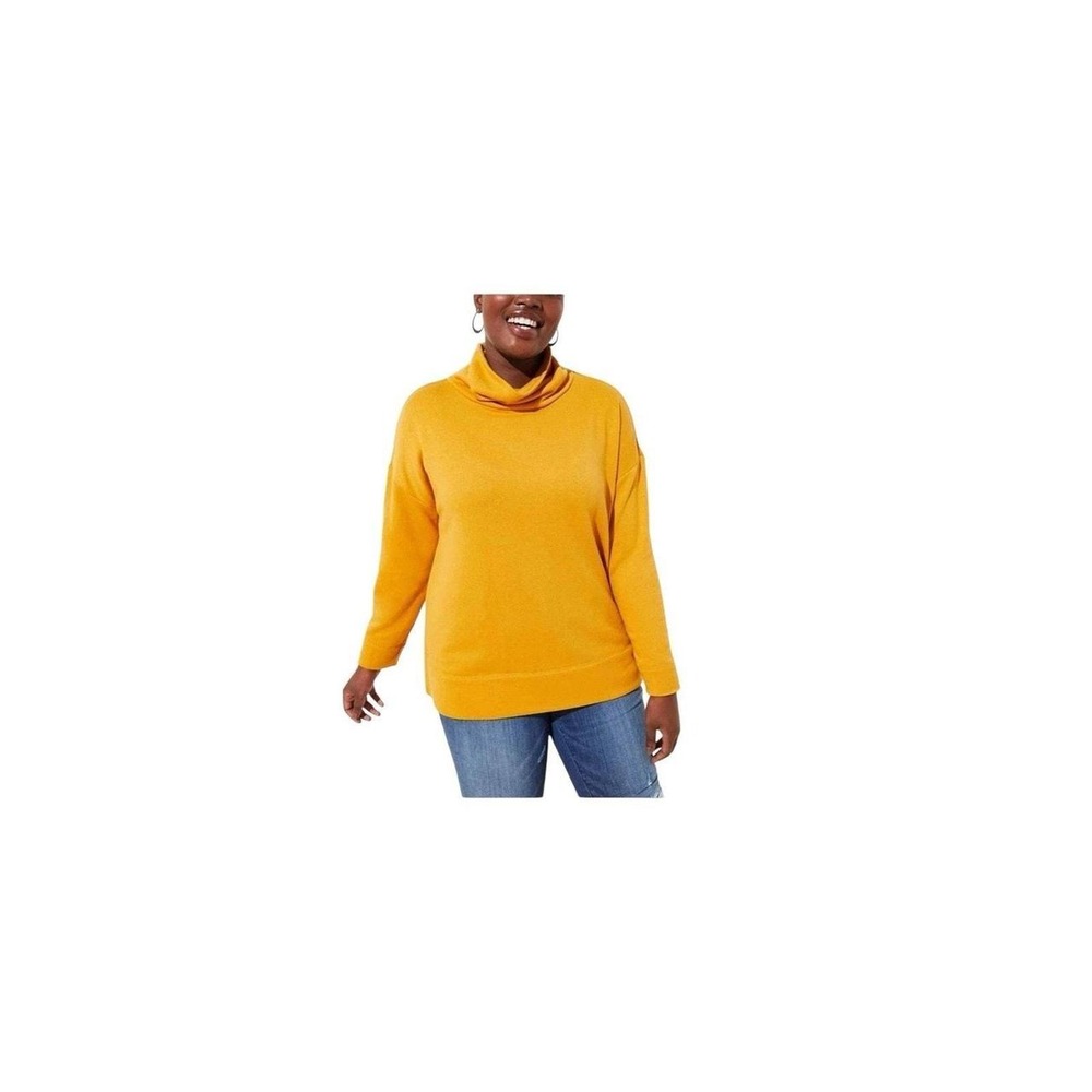 Ann Taylor Loft  L Petite LP Yellow Pop of Color  Funnel Neck Soft Knit Sweater